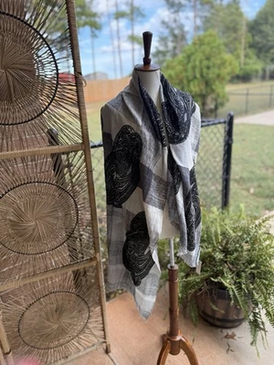 Talbots Paisley Scarf Abstract Blocks All-Over Print 100% Cotton Office Travel - Image 1 of 4