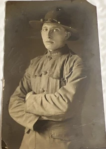 Vintage WWI Soldat Gelatine Silberdruck Foto Fotografie Militär Postkarte RPPC - Bild 1 von 5