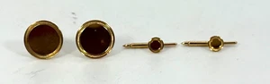 Set gemelli e borchie smoking vintage oro 14 kt Art Deco 4 pezzi tenuta - Foto 1 di 7