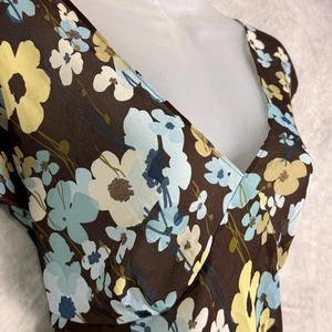 Vintage Y2K Babydoll Oberteil Damen Gr. 2X braun blau geblümt Fee Cottagecore - Bild 1 von 7