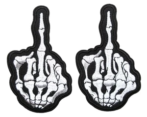 🔥SKELETON MIDDLE FINGER BIKERS BATTLE VEST JACKET EMBROIDERED IRON ON PATCHES - Picture 1 of 4