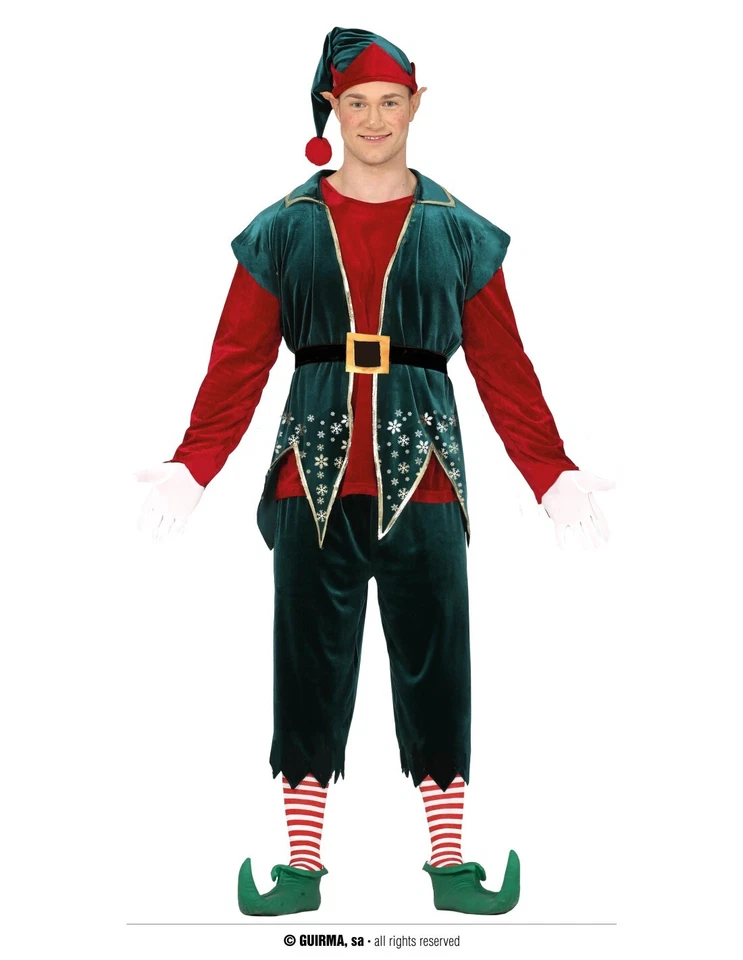 GUIRMA COSTUME CARNEVALE ELFO ADULTO VESTITO GUIRCA ELFO AIUTANTE BABBO NATALE UOMO