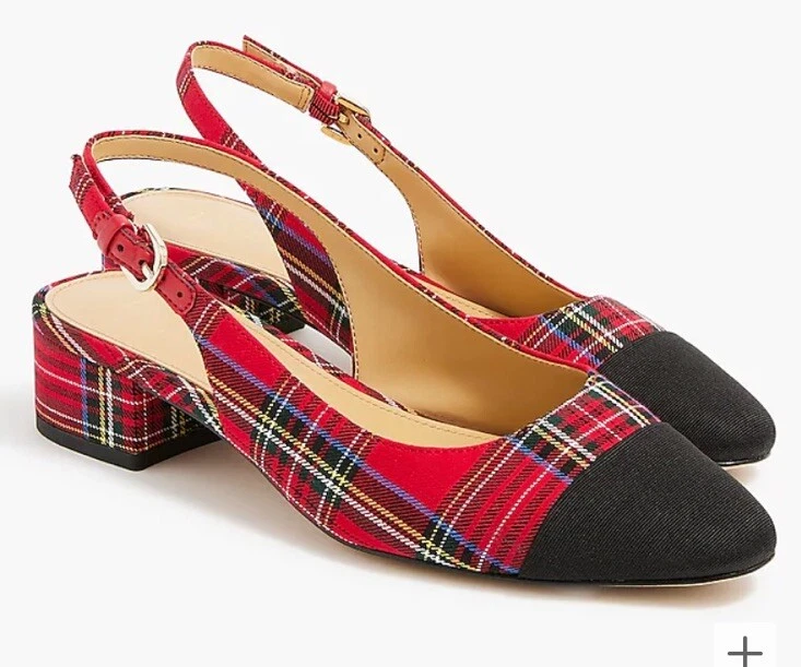 J.CREW Stewart Tartan Plaid Low Heel Slingbacks Shoe 8.5 Holiday Christmas CD245