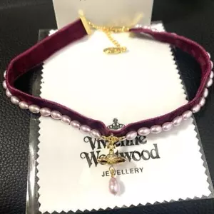 Vivienne Westwood ALEKSA Pearl ORB Choker Necklace Red Gold Outlet authentic - Picture 1 of 6