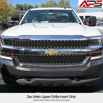 Se adapta a Chevy Silverado 1500/19 1500 LD 2016-2018 rejilla de remache de malla de acero inoxidable negro Foto 1 de 4