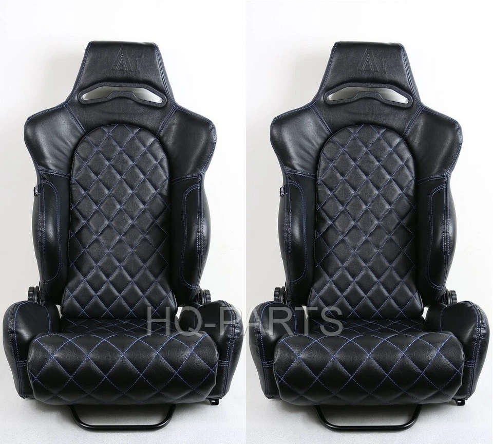 2 ASIENTO DE CARRERAS DE CUERO PVC NEGRO TANAKA RECLINABLE PUNTO DIAMANTE AZUL SE ADAPTA A MAZDA Foto 1 de 4