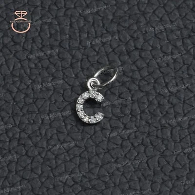 Pingente inicial de diamante natural sólido ouro branco 14k C berloque minimalista joia - Imagem 1 de 4