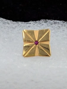 Lapel Tie Tack Hat Pin With Faux Ruby Center 1/10th Of 10k Gold  - Picture 1 of 4