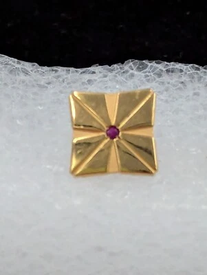 Lapel Tie Tack Hat Pin With Faux Ruby Center 1/10th Of 10k Gold  - Image 1 of 4
