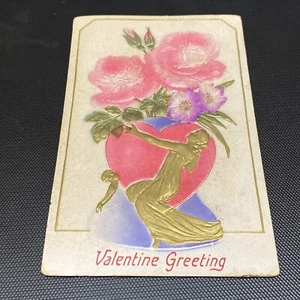 embossed Valentines greeting postcard pastels antique 1911 - Picture 1 of 2
