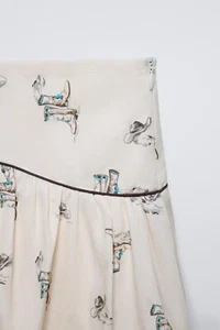 Zara Kids Girls Cowboy Boot Print Balloon Skirt Size 11/12 Cream/Ivory Cotton - Picture 1 of 8