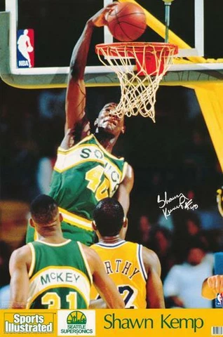 Shawn Kemp Sports Illustrated Poster Rookie Season Lakers Facsimile Autograph Cover