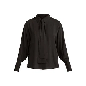 Scoop Tie Neck Shirt Women's Size S Black 100% Polyester With Long Sleeves - Picture 1 of 5