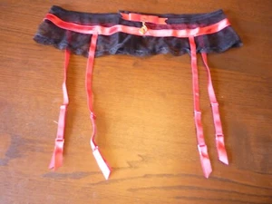 Cinturón liguero BABY PHAT damas 4 correas-talla lg-negro encaje-rojo ribete - Imagen 1 de 4