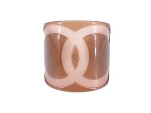 Chanel Bangle Bracelet Cuff CC Mark Pinkish Brown  Resin Plastic - Picture 1 of 9