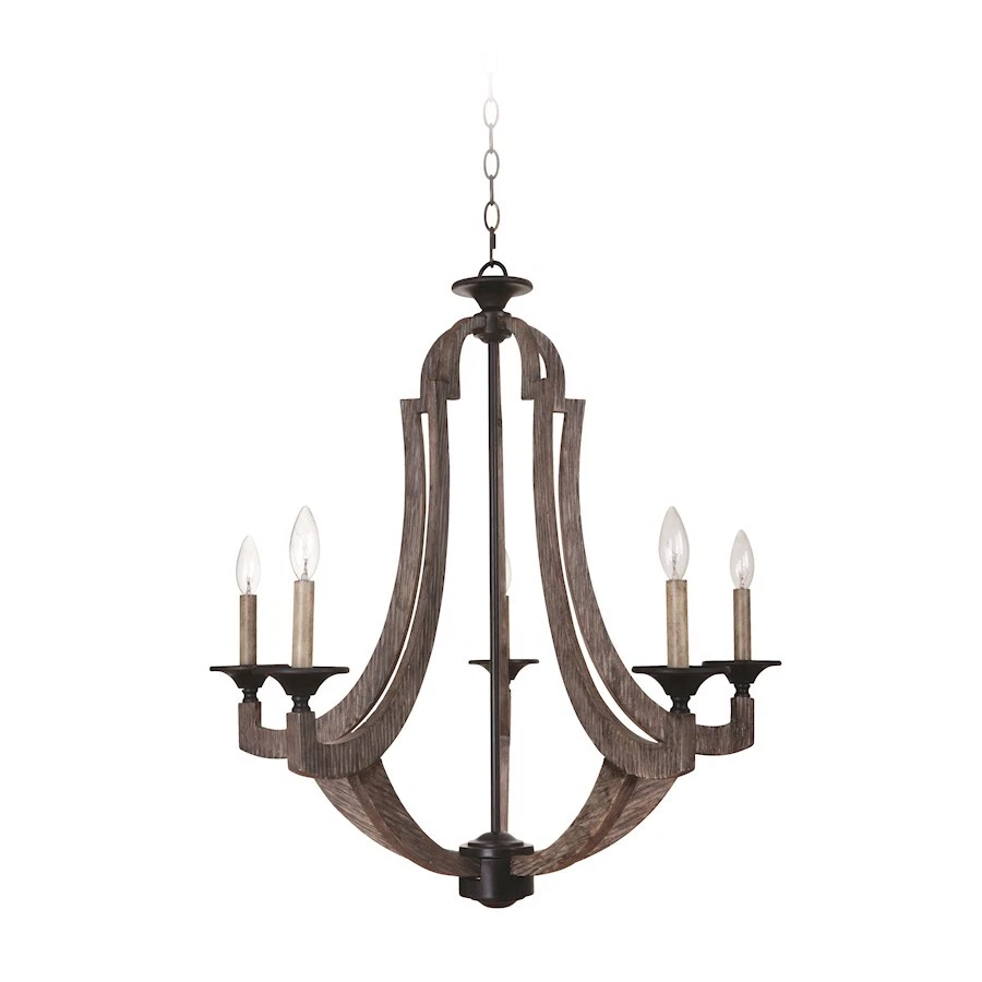 Araña de 5 luces Winton hecha a mano, pino/bronce desgastado - 35125-WP Foto 1 de 1