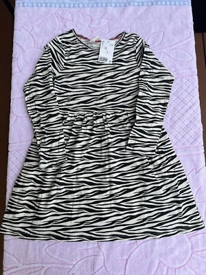 H&M BLACK/WHITE ZEBRA LONG SLEEVE 100% COTTON DRESS SIZE 6-8 Y - Image 1 of 4