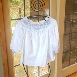 Vineyard Vines 3/4 Arm gesmokte blau-weiße Nähte Gr. L Bluse Tunika - Bild 1 von 12