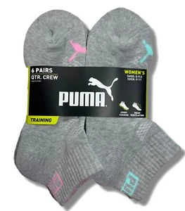 PUMA SOCKS WOMEN'S - QUARTER 253 - ZING GREY PINK - SHOE SZ 5-9.5 -PACK 6 - Picture 1 of 2