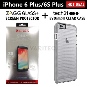 Zagg Glass Screen Protector + Tech21 Gel Case Back Cover for iPhone 6 Plus 6S+ - Picture 1 of 5