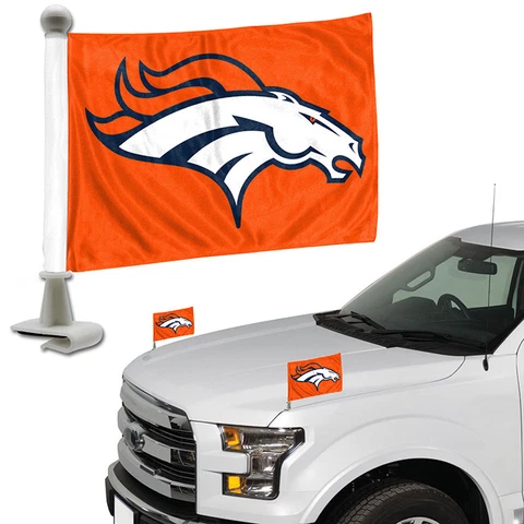 Denver Broncos Set of 2 Ambassador Style Car Flags - Trunk, Hood Cover