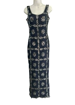 Scala Navy Silver Sequin Beaded Full Length Special Occasion Dress Sz M Prom NWT - Image 1 of 4