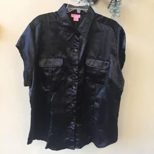 She's Cool Black Silk Like Cap Sleeve Size 2X Top - Picture 1 of 8