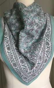 Anokhi Mint Green Floral Square Cotton Scarf - Picture 1 of 1