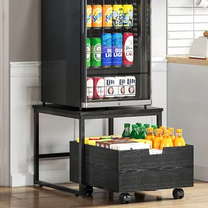 Mini Beverage Cooler Fridge Stand with Mobile Storage Drawer Refrigerator Table - Picture 1 of 9