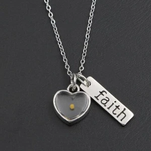 Stainless Steel Religious Christian Faith Necklace Real Mustard Seed Pendant - Picture 1 of 9