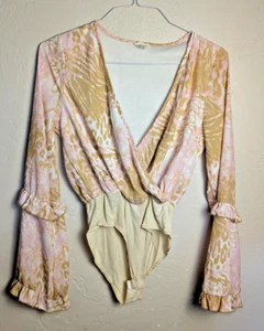 Peach Love CA Small Langarm Body 1tlg Cross Over Plunge Brust braun rosa - Bild 1 von 5