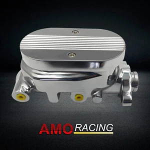 Chrome Aluminum 1 1/8" Bore 9/16" & 1/2" Left Ports Finned Top Master Cylinder - Bild 1 von 5