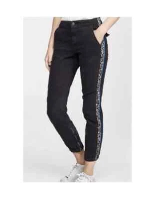 Pantalones cargo Pam and Gela negros para mujer talla 26 uniforme a rayas laterales cremallera al tobillo Foto 1 de 4