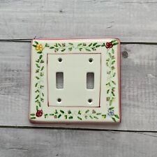 Floral Ceramic Double Light Switch Cover Ceramic White Background Pink Green
