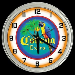 16" Corona Extra Beer Bird Sign Orange Neon Clock 