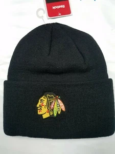 NHL Chicago Blackhawks Negro Equipo Logo Clásico Puño Tejido Gorro Gorra - Imagen 1 de 2