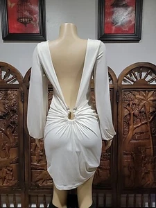 Maria Morena Sexy Metallic Ivory M Long Sleeve Women’s Dress Dep V Back NWT #03 - Picture 1 of 12