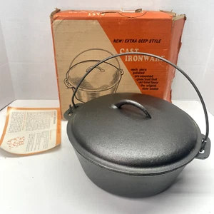 Vintage WKM Cast Iron 10.5" 5QT Dutch Oven W/  Lid And Handle NEW IN BOX -Wow! - Picture 1 of 13