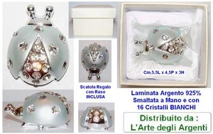 COCCINELLA GRANDE Cm.5,5 CELESTE Lamin.ARGENTO 925%+16 CRISTALLI e SCATOLA BT37 - Picture 1 of 1