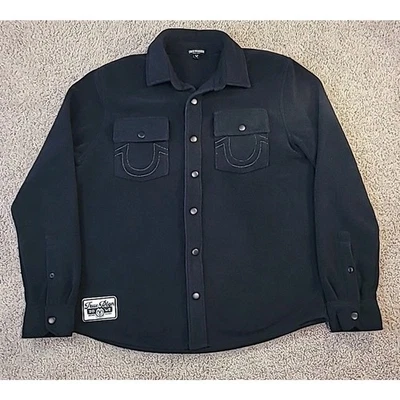 True Religion Lurex Black Polar Fleece Shacket Jacket for Men Size M - Image 1 of 4