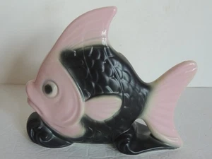 Vintage Mid Century Anthropomorphe tropische Fische Wandtasche rosa schwarz MCM - Bild 1 von 6