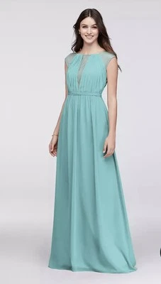 David’s Bridal Bridesmaid Dress Size 2 Aqua Blue Green Spa Chiffon - Image 1 of 4