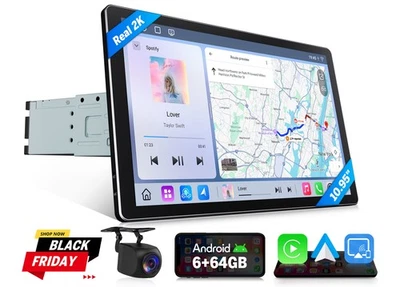 Head Unit 1 Din Android 13 6+64 10.95"Car Radio GPS Nav Stereo 1Din CarPlay WiFi - Image 1 of 4