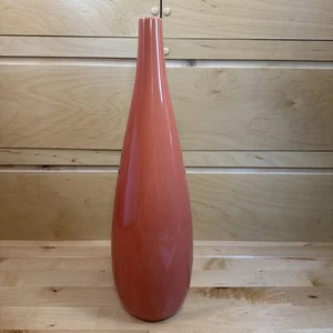 West Elm Bright Coral Glazed Ceramic Large Vase 15 Inches Tall-Preowned Retired - Picture 1 of 7