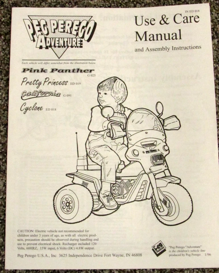 Peg Perego Pretty Princess California Cyclone Use & Care Owners Manual 1/96 - Image 1 of 1