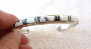 Rick Tolino Navajo Armreif Armband weißer Büffel Opal Inlay Sterlingsilber Neu mit Etikett - Bild 1 von 5