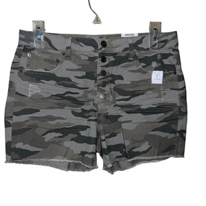 Camflouge Shorts Womens 14 High Rise Denim Camo Button Fly Army Hunter Vibes - Picture 1 of 7