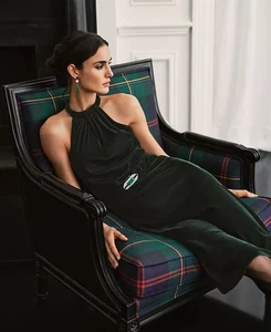 Lauren Ralph Lauren Damen Gürtel Samt Neckholder Kleid 4 Smaragdgrün Neu mit Etikett $ 265 - Bild 1 von 10