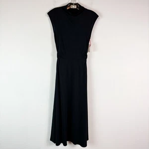 Vestido midi Open Edit nuevo con etiquetas detalle de anillo línea A cuello falso negro talla XXS - Imagen 1 de 8