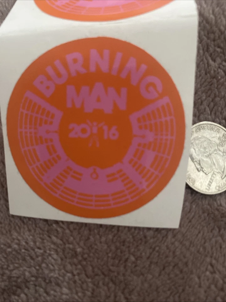 Burning Man Music Festival Sticker Orange Pink 2016 Rare Small Decal - Image 1 of 1